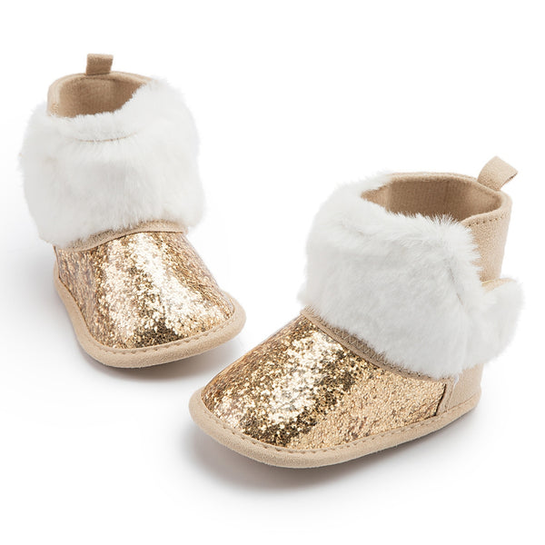 Baby Unisex Glittery Slip On High Ankle Shoes Booties (Gold)-BT5090