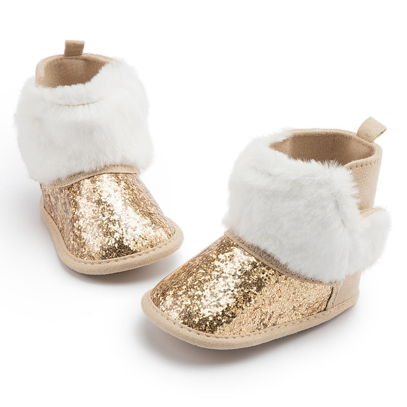 Baby Unisex Glittery Slip On High Ankle Shoes Booties (Gold)-BT5090