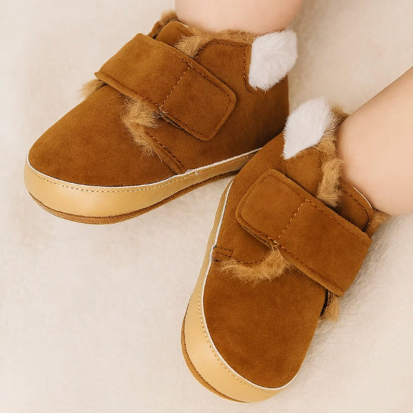 Baby Unisex Suede Velcro Booties (Brown)-BT5092