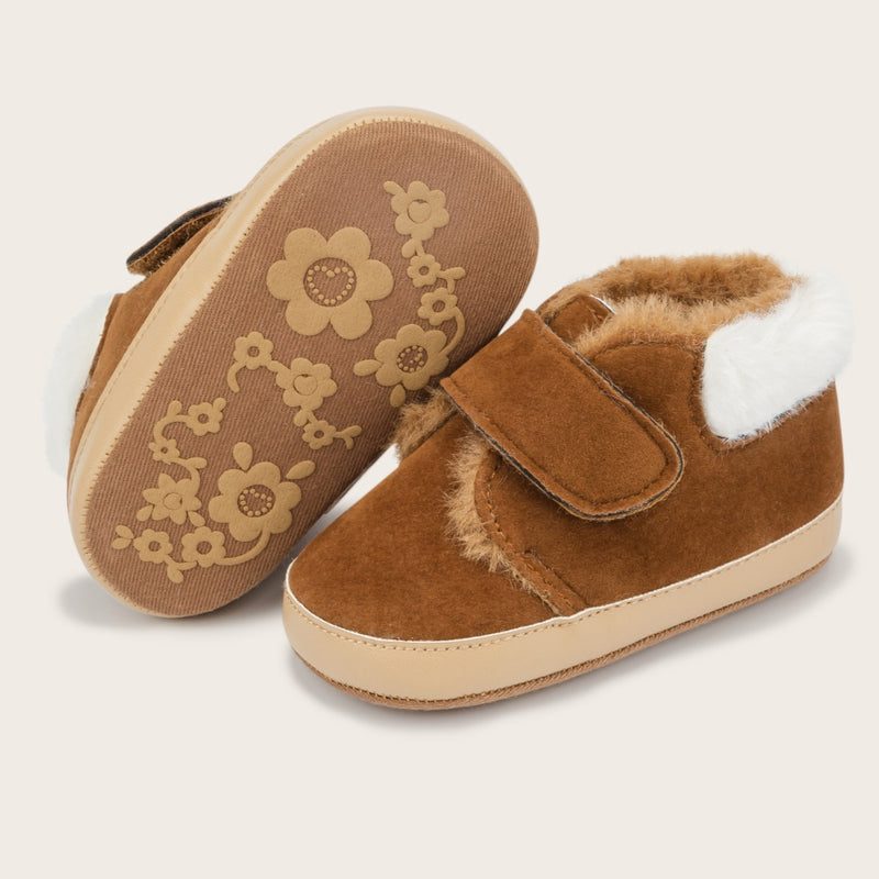Baby Unisex Suede Velcro Booties (Brown)-BT5092