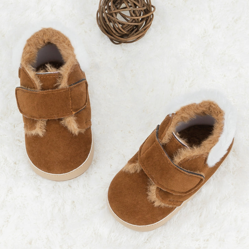 Baby Unisex Suede Velcro Booties (Brown)-BT5092