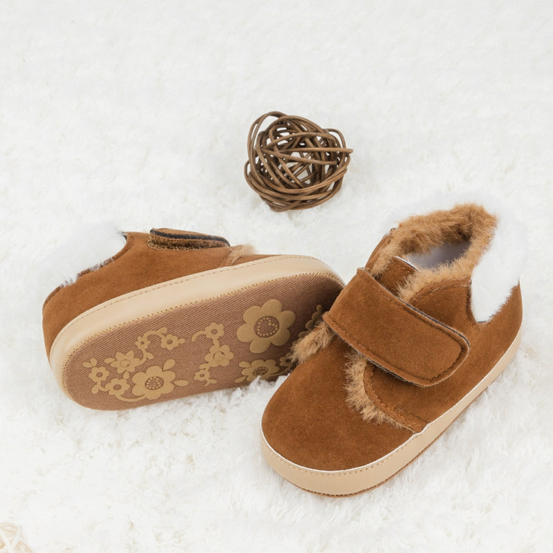 Baby Unisex Suede Velcro Booties (Brown)-BT5092