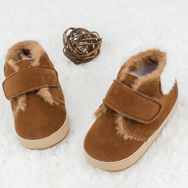 Baby Unisex Suede Velcro Booties (Brown)-BT5092
