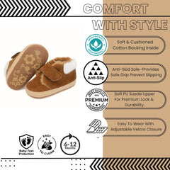 Baby Unisex Suede Velcro Booties (Brown)-BT5092