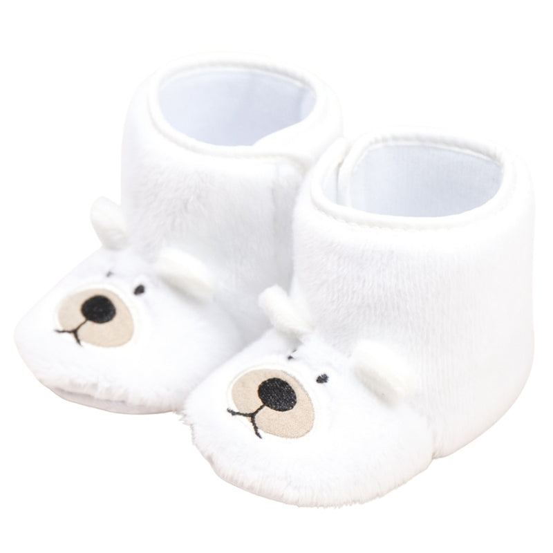 Baby Unisex Fur Animal Print Velcro Booties (White)-BT5093
