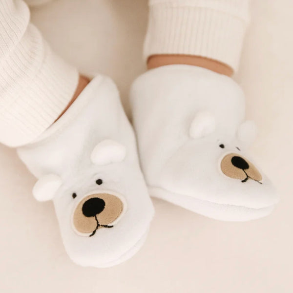 Baby Unisex Fur Animal Print Velcro Booties (White)-BT5093
