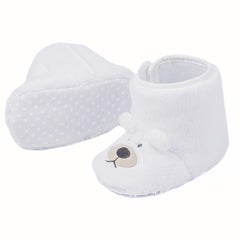 Baby Unisex Fur Animal Print Velcro Booties (White)-BT5093