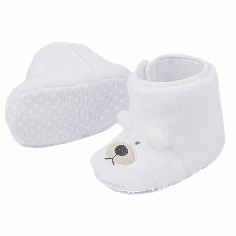 Baby Unisex Fur Animal Print Velcro Booties (White)-BT5093