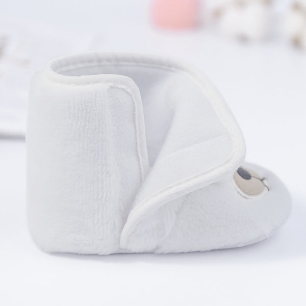 Baby Unisex Fur Animal Print Velcro Booties (White)-BT5093