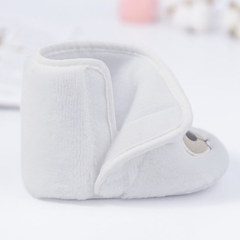 Baby Unisex Fur Animal Print Velcro Booties (White)-BT5093