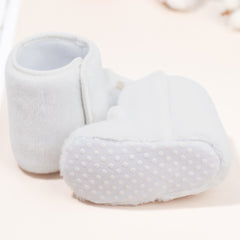Baby Unisex Fur Animal Print Velcro Booties (White)-BT5093