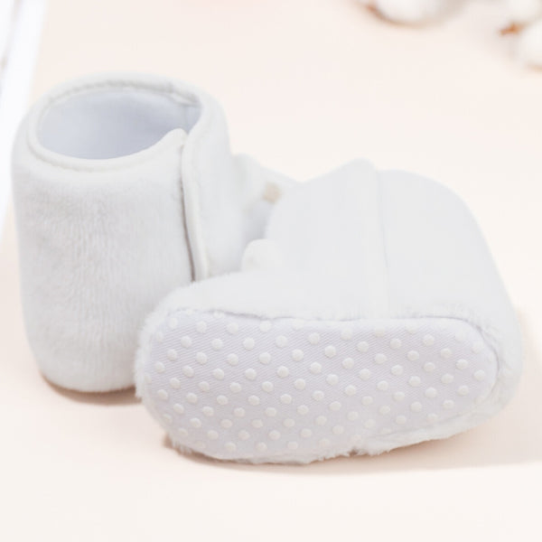 Baby Unisex Fur Animal Print Velcro Booties (White)-BT5093