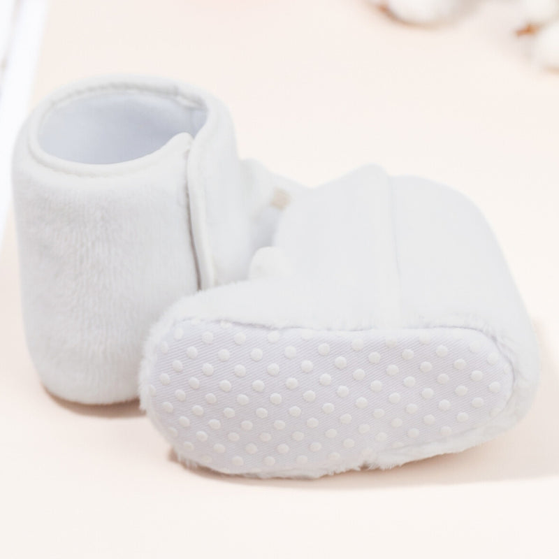 Baby Unisex Fur Animal Print Velcro Booties (White)-BT5093