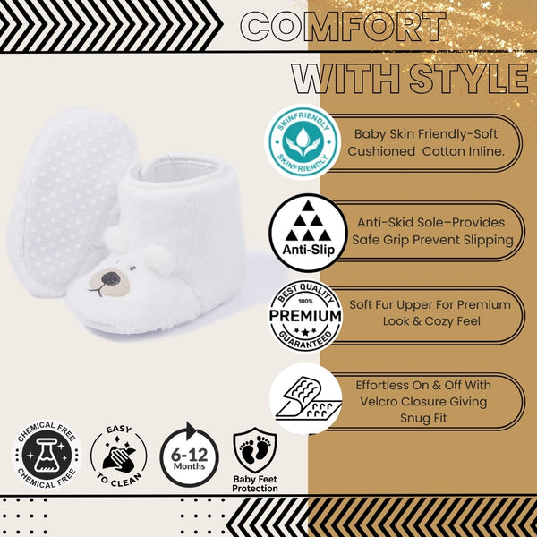 Baby Unisex Fur Animal Print Velcro Booties (White)-BT5093