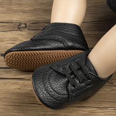 Baby Unisex Synthetic Lace-Up Booties (Black)-BT5094