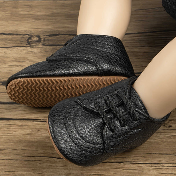 Baby Unisex Synthetic Lace-Up Booties (Black)-BT5094