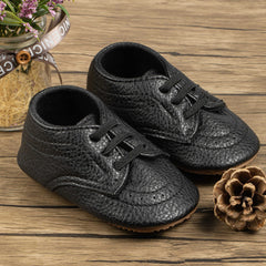 Baby Unisex Synthetic Lace-Up Booties (Black)-BT5094