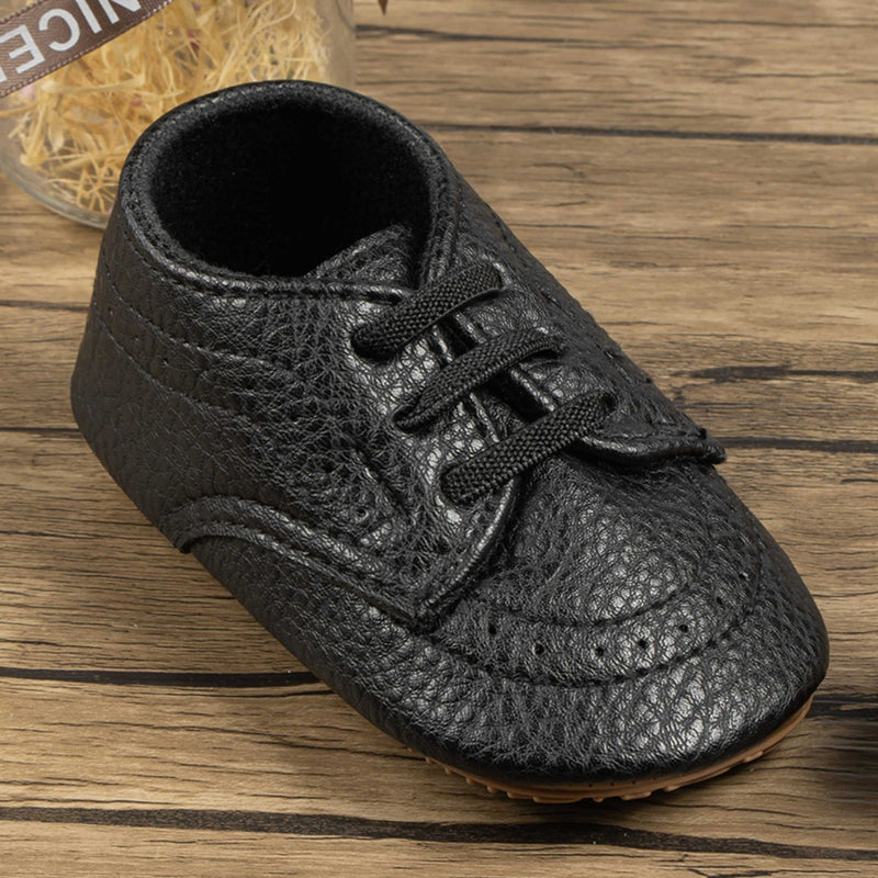 Baby Unisex Synthetic Lace-Up Booties (Black)-BT5094