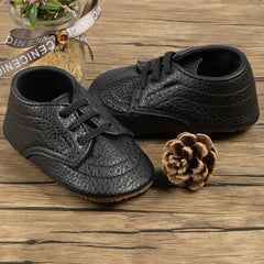 Baby Unisex Synthetic Lace-Up Booties (Black)-BT5094