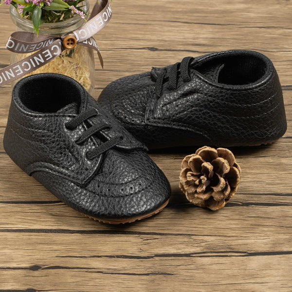 Baby Unisex Synthetic Lace-Up Booties (Black)-BT5094