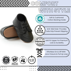 Baby Unisex Synthetic Lace-Up Booties (Black)-BT5094