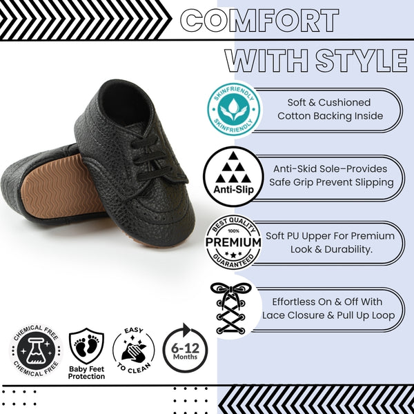 Baby Unisex Synthetic Lace-Up Booties (Black)-BT5094