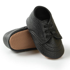 Baby Unisex Synthetic Lace-Up Booties (Black)-BT5094