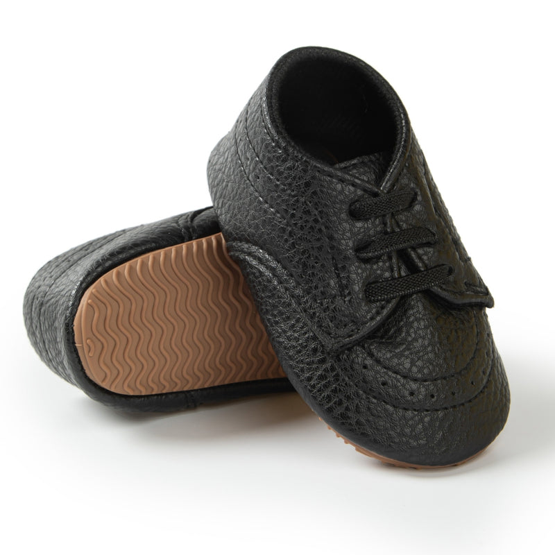 Baby Unisex Synthetic Lace-Up Booties (Black)-BT5094