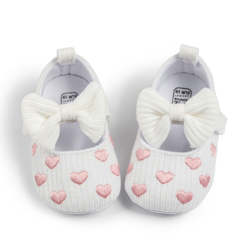 Baby Unisex Bow Polka Heart Slip on Booties (White,Pink)-BT5095