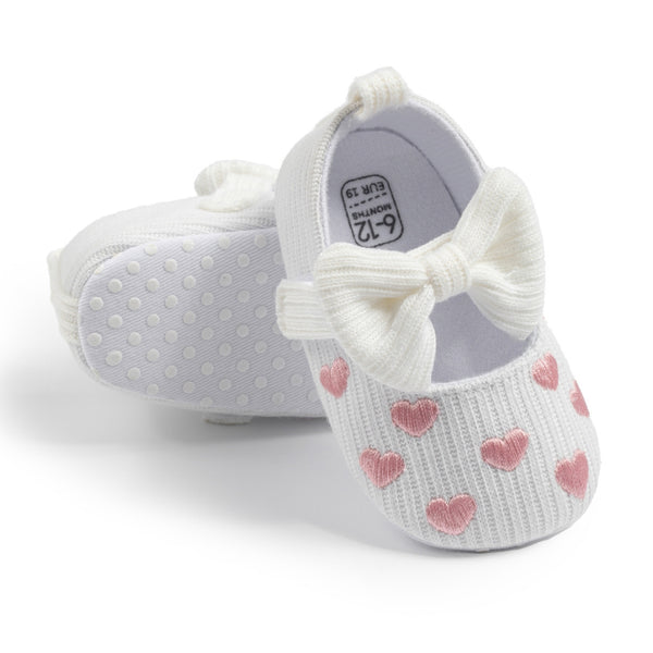 Baby Unisex Bow Polka Heart Slip on Booties (White,Pink)-BT5095