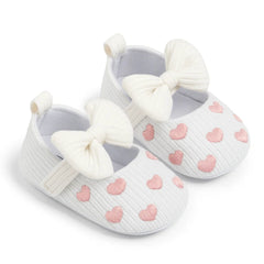 Baby Unisex Bow Polka Heart Slip on Booties (White,Pink)-BT5095