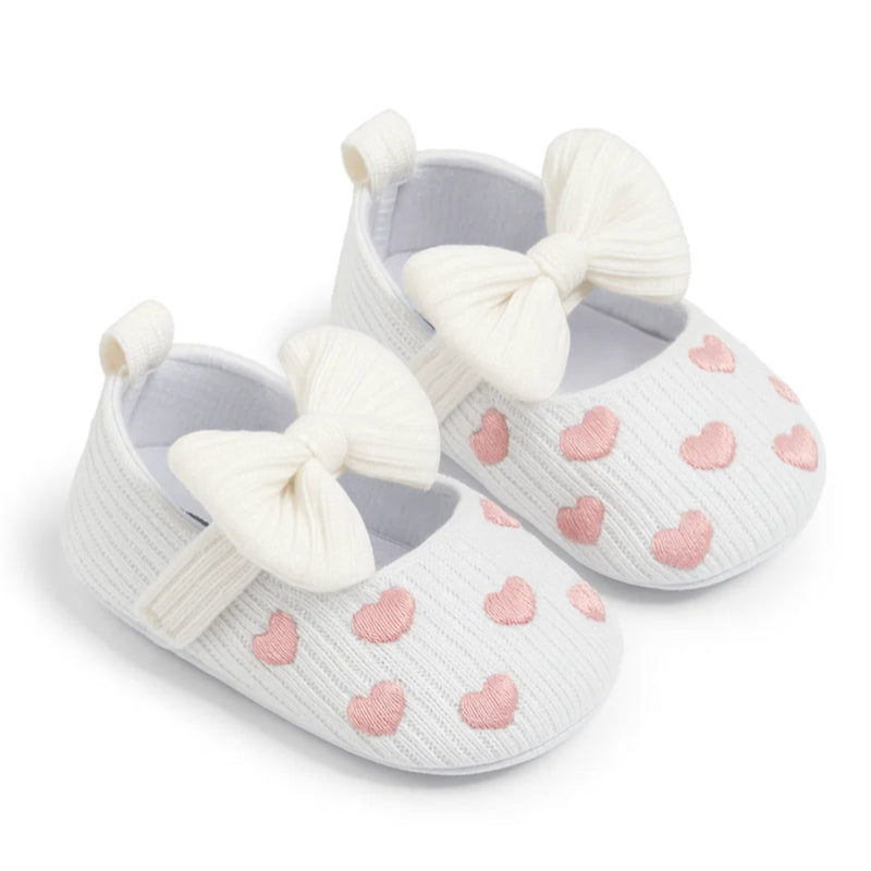 Baby Unisex Bow Polka Heart Slip on Booties (White,Pink)-BT5095