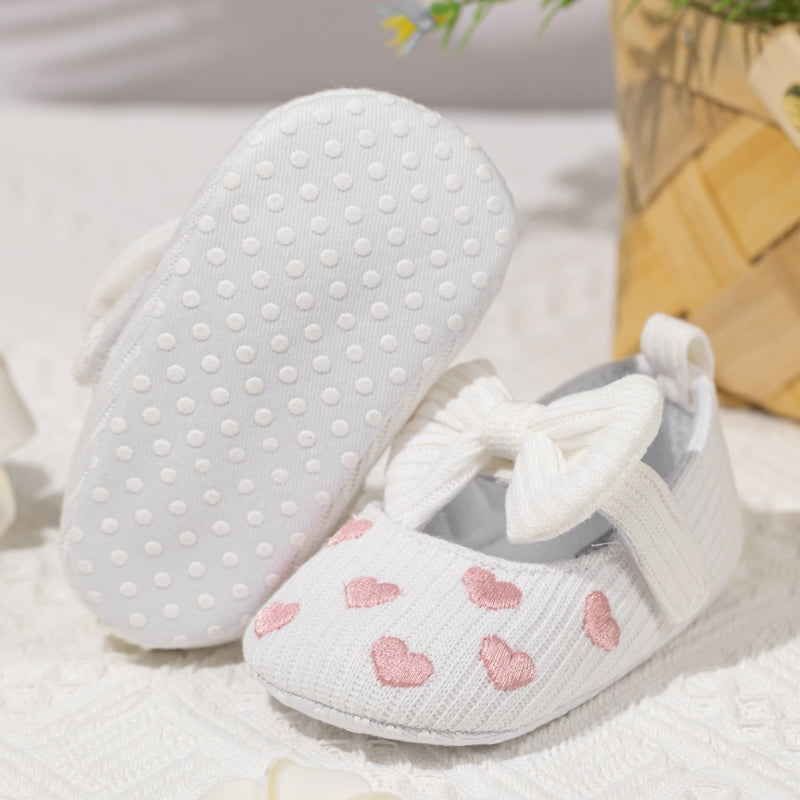 Baby Unisex Bow Polka Heart Slip on Booties (White,Pink)-BT5095