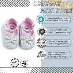 Baby Unisex Synthetic Velcro Booties (Silver)-BT5097