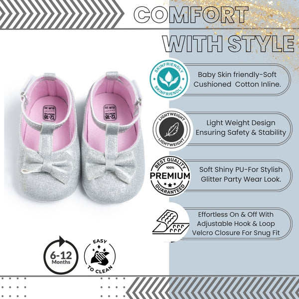 Baby Unisex Synthetic Velcro Booties (Silver)-BT5097