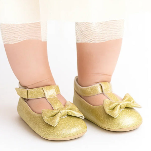 Baby Unisex Synthetic Velcro Booties (Gold)-BT5098