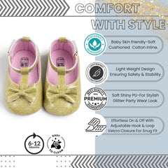 Baby Unisex Synthetic Velcro Booties (Gold)-BT5098