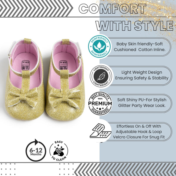 Baby Unisex Synthetic Velcro Booties (Gold)-BT5098