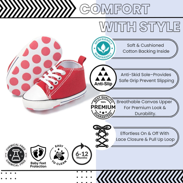 Baby Unisex Canvas Booties (Red,White)-BT5100