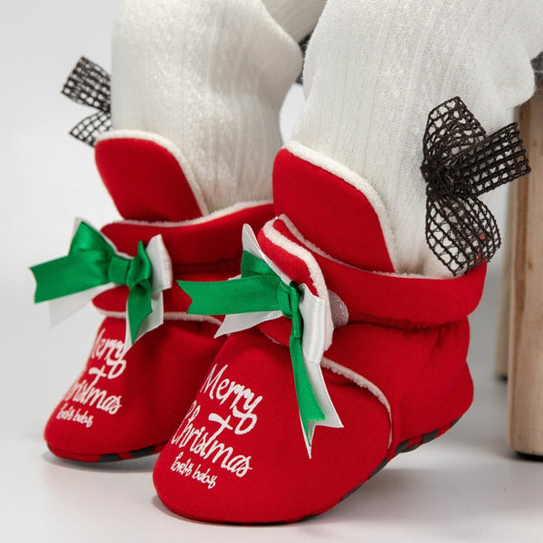 Baby Unisex Cotton Merry Christmas Booties (Red)-BT5101