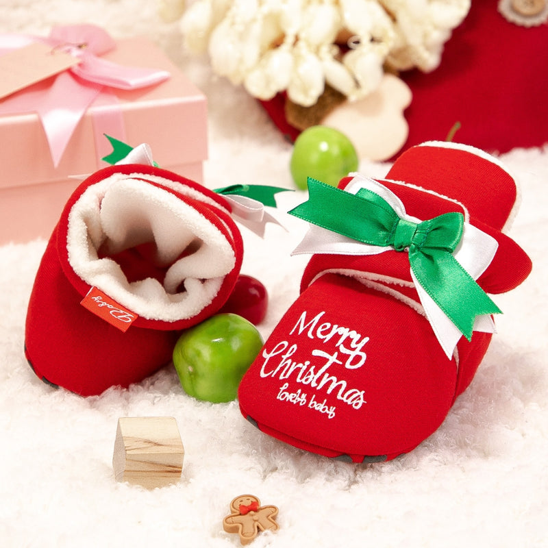 Baby Unisex Cotton Merry Christmas Booties (Red)-BT5101