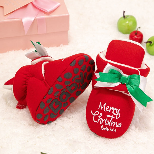 Baby Unisex Cotton Merry Christmas Booties (Red)-BT5101