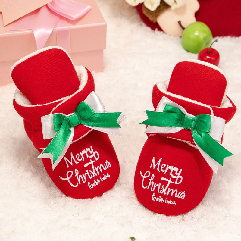 Baby Unisex Cotton Merry Christmas Booties (Red)-BT5101