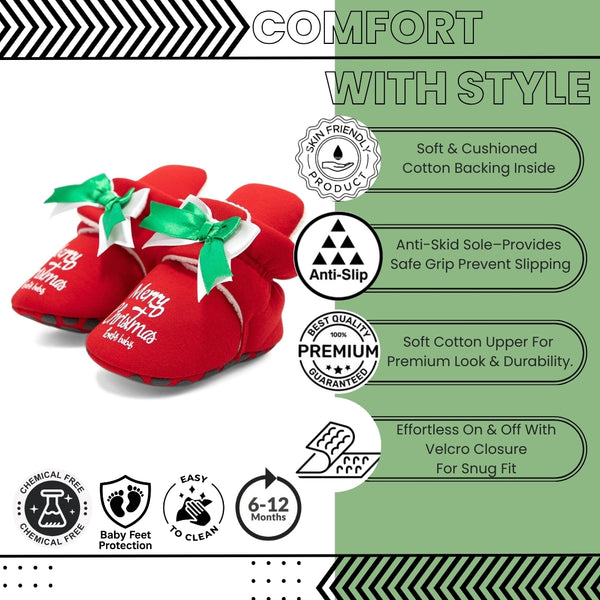 Baby Unisex Cotton Merry Christmas Booties (Red)-BT5101