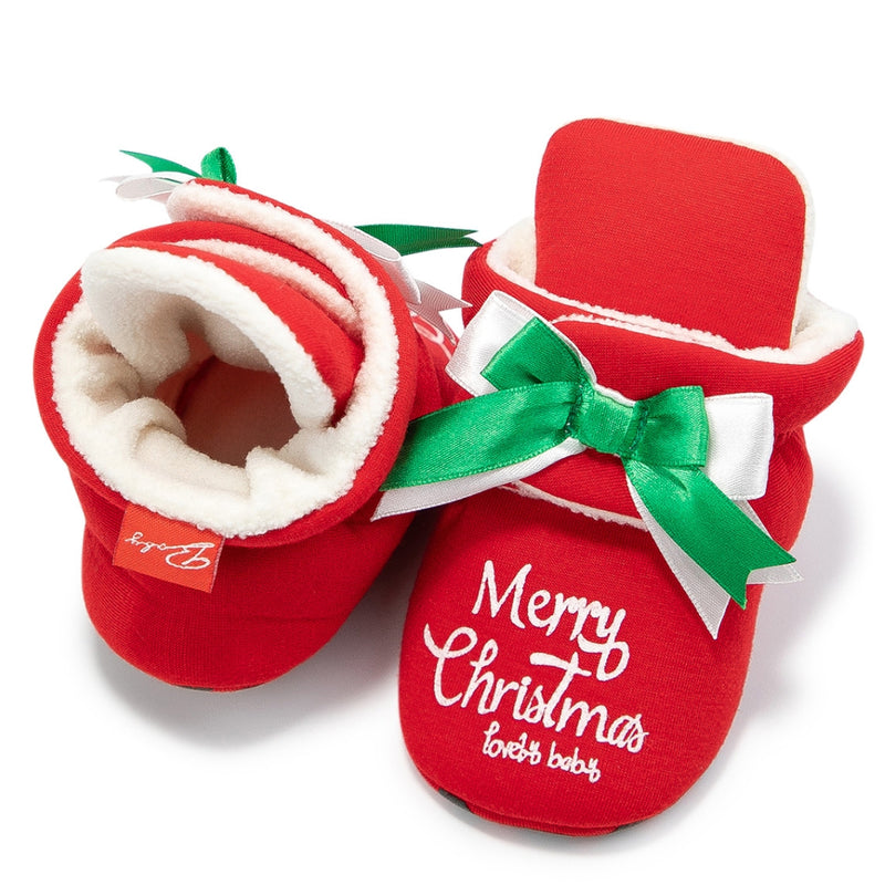 Baby Unisex Cotton Merry Christmas Booties (Red)-BT5101