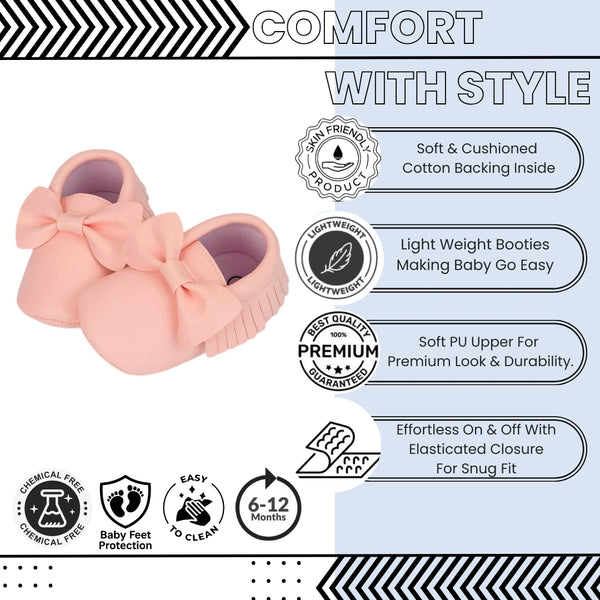 Baby Unisex Bow Shining Shoes Booties (Pink)-BT5105