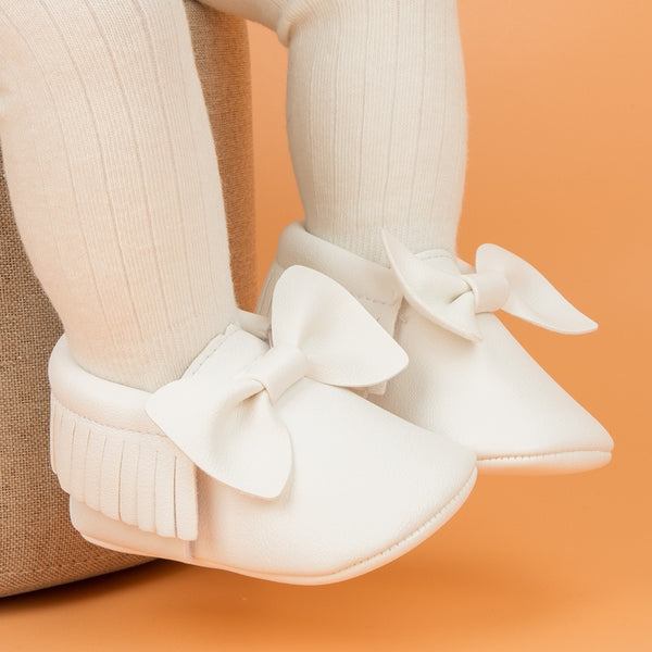 Baby Unisex Bow Shining Shoes Booties (White)-BT5106
