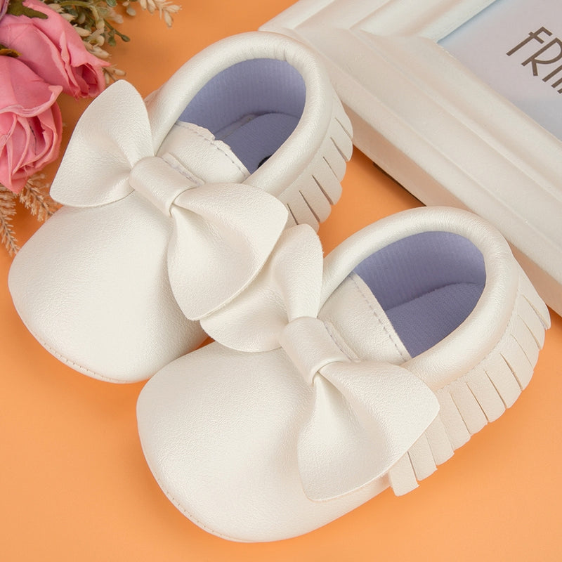 Baby Unisex Bow Shining Shoes Booties (White)-BT5106