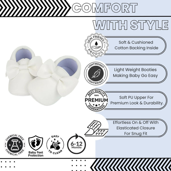 Baby Unisex Bow Shining Shoes Booties (White)-BT5106