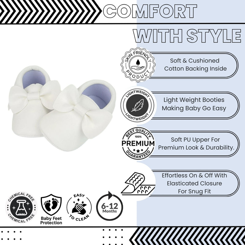 Baby Unisex Bow Shining Shoes Booties (White)-BT5106